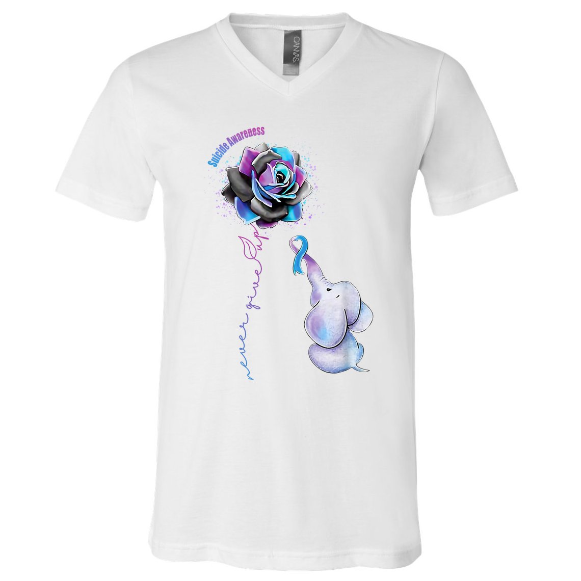 Suicide Awareness Never Give Up Elephant V-Neck T-Shirt