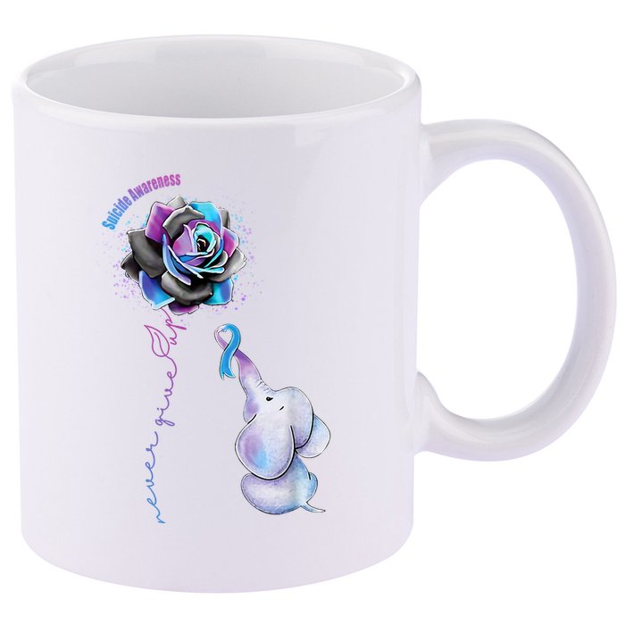 Suicide Awareness Never Give Up Elephant 11oz C Handle Ceramic Mug