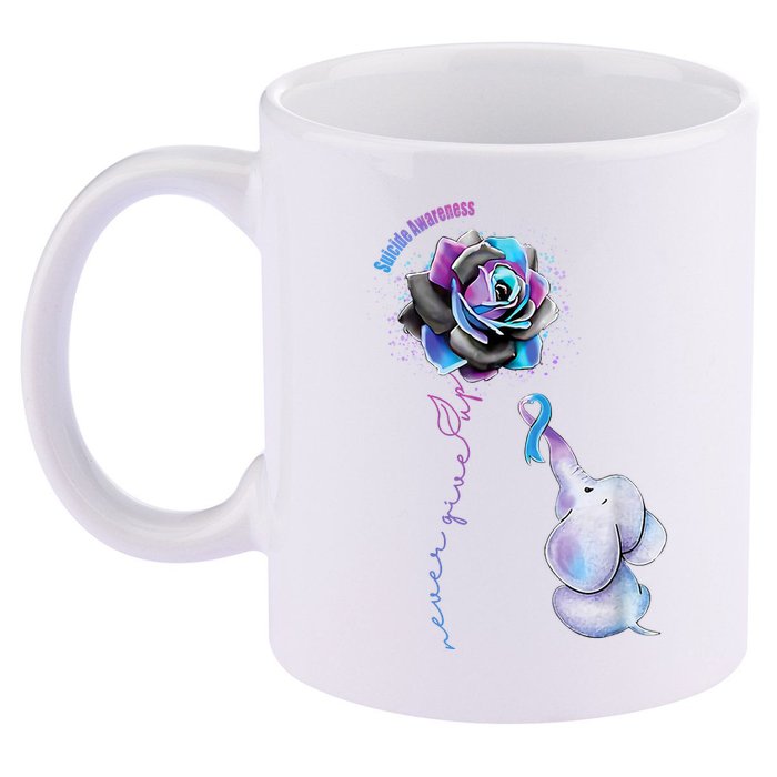 Suicide Awareness Never Give Up Elephant 11oz C Handle Ceramic Mug