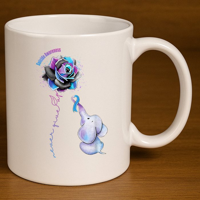 Suicide Awareness Never Give Up Elephant 11oz C Handle Ceramic Mug