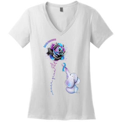 Suicide Awareness Never Give Up Elephant Women's V-Neck T-Shirt