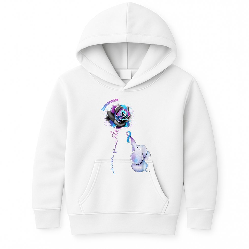Suicide Awareness Never Give Up Elephant Kids Hoodie