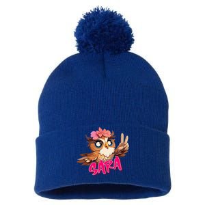 Sara Adorable Name With Cute Owl Gift Pom Pom 12in Knit Beanie