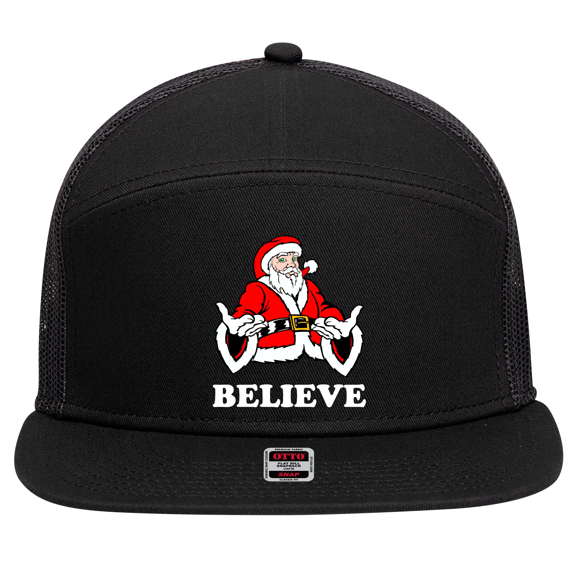 Santa Believe 7 Panel Mesh Trucker Snapback Hat