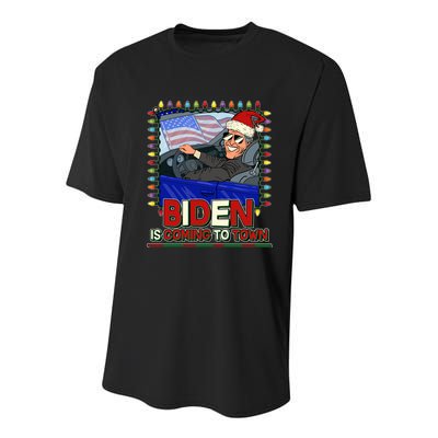 Santa Biden Is Coming To Town Christmas Youth Performance Sprint T-Shirt