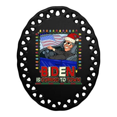 Santa Biden Is Coming To Town Christmas Ceramic Oval Ornament