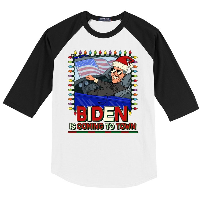 Santa Biden Is Coming To Town Christmas Baseball Sleeve Shirt