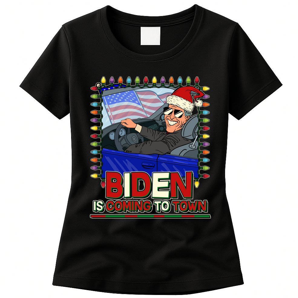 Santa Biden Is Coming To Town Christmas Womens T-Shirt