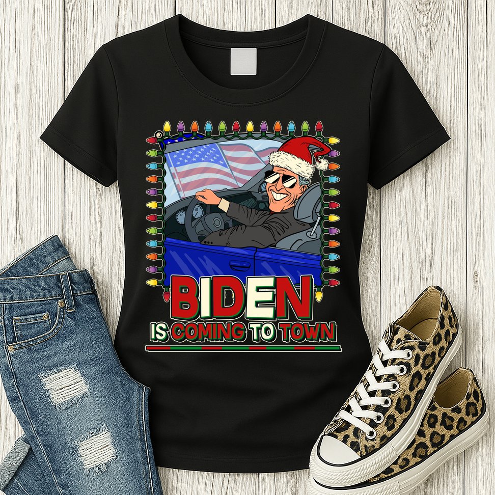 Santa Biden Is Coming To Town Christmas Womens T-Shirt