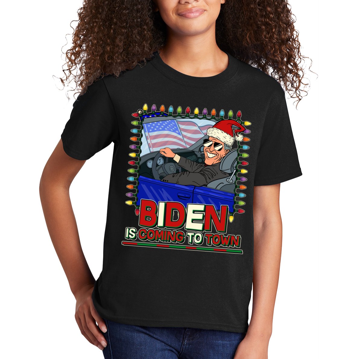 Santa Biden Is Coming To Town Christmas Kids T-Shirt