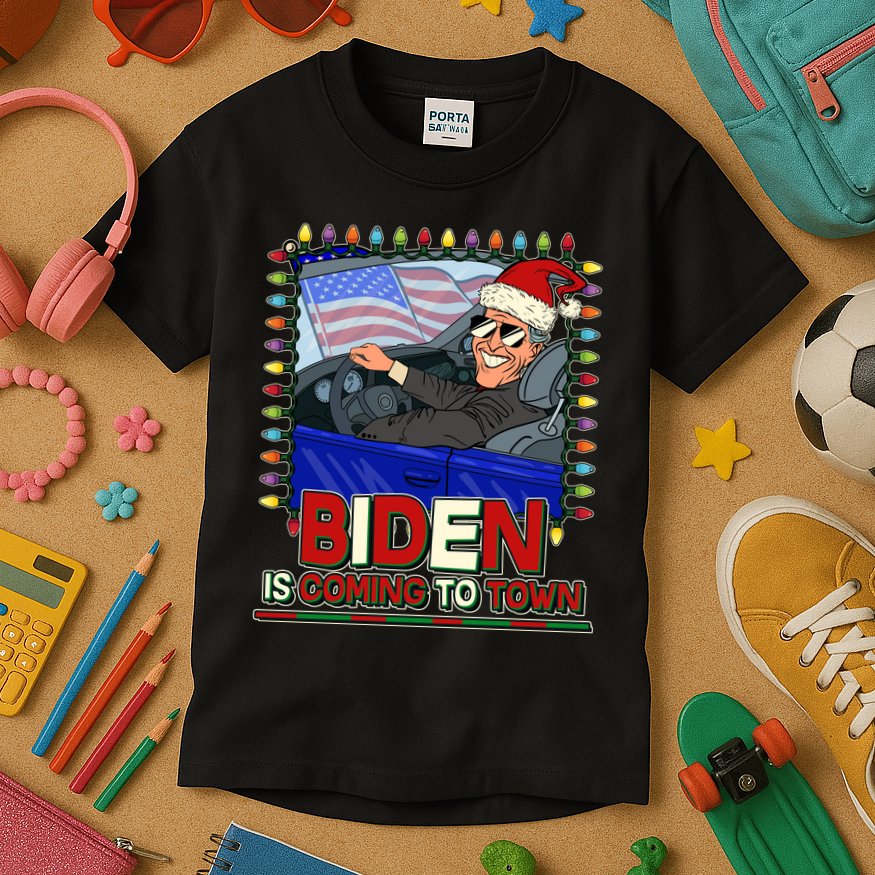 Santa Biden Is Coming To Town Christmas Kids T-Shirt