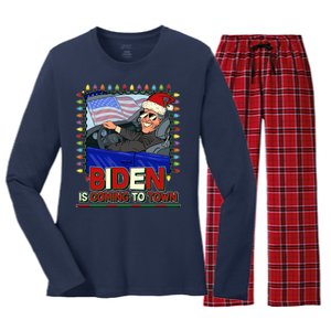 Santa Biden Is Coming To Town Christmas Women's Long Sleeve Flannel Pajama Set 