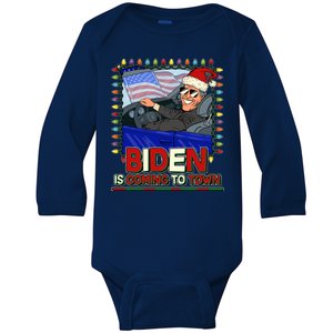 Santa Biden Is Coming To Town Christmas Baby Long Sleeve Bodysuit