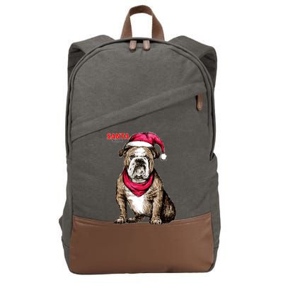 Santa Bulldog Christmas Hat Cotton Canvas Backpack