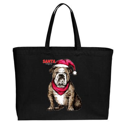 Santa Bulldog Christmas Hat Cotton Canvas Jumbo Tote