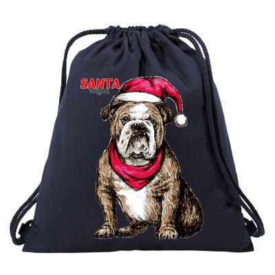 Santa Bulldog Christmas Hat Drawstring Bag