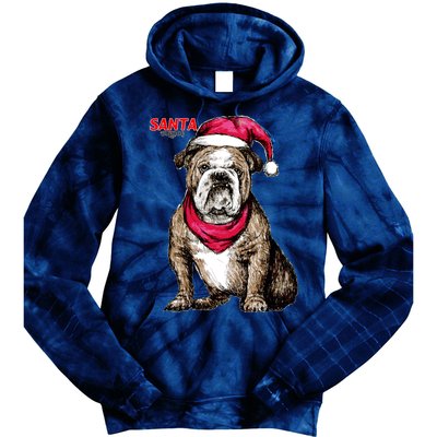 Santa Bulldog Christmas Hat Tie Dye Hoodie