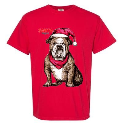 Santa Bulldog Christmas Hat Garment-Dyed Heavyweight T-Shirt