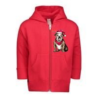 Santa Bulldog Christmas Hat Toddler Zip Fleece Hoodie