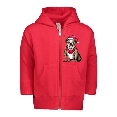 Santa Bulldog Christmas Hat Toddler Zip Fleece Hoodie