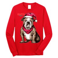 Santa Bulldog Christmas Hat Long Sleeve Shirt