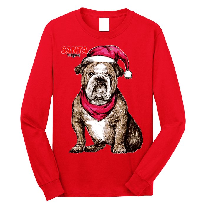 Santa Bulldog Christmas Hat Long Sleeve Shirt