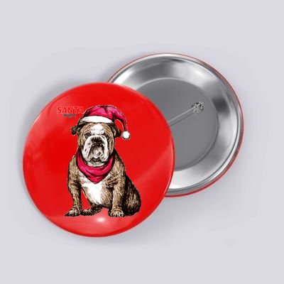 Santa Bulldog Christmas Hat Button