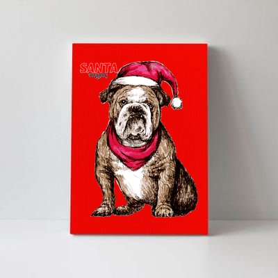 Santa Bulldog Christmas Hat Canvas