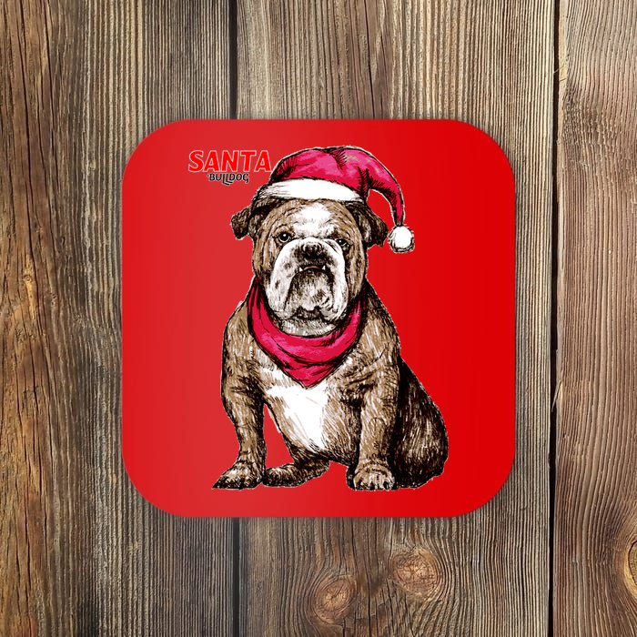 Santa Bulldog Christmas Hat Coaster