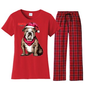 Santa Bulldog Christmas Hat Women's Flannel Pajama Set