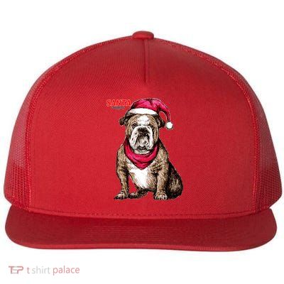Santa Bulldog Christmas Hat Flat Bill Trucker Hat