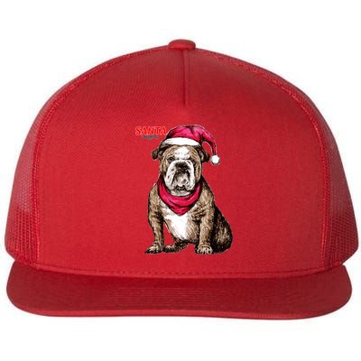 Santa Bulldog Christmas Hat Flat Bill Trucker Hat