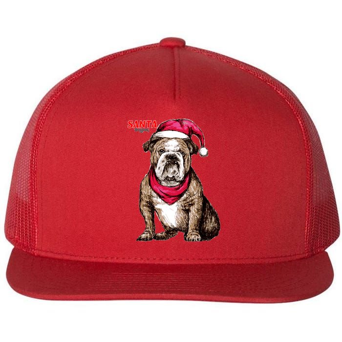 Santa Bulldog Christmas Hat Flat Bill Trucker Hat