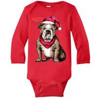 Santa Bulldog Christmas Hat Baby Long Sleeve Bodysuit