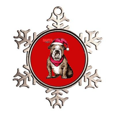 Santa Bulldog Christmas Hat Metallic Star Ornament