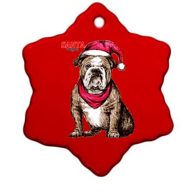 Santa Bulldog Christmas Hat Ceramic Star Ornament