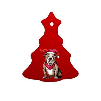 Santa Bulldog Christmas Hat Ceramic Tree Ornament