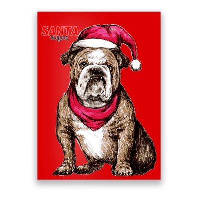 Santa Bulldog Christmas Hat Poster