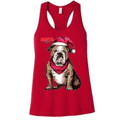 Santa Bulldog Christmas Hat Womens Tank Top
