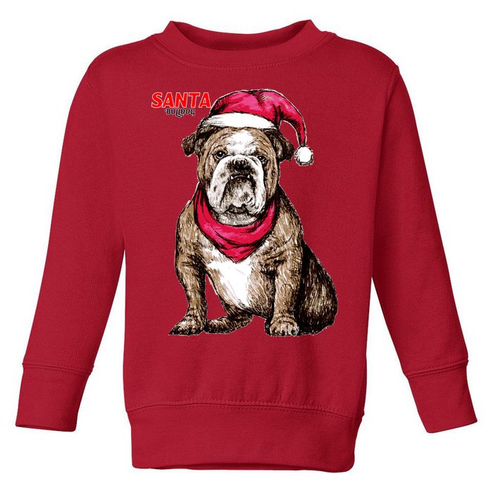 Santa Bulldog Christmas Hat Toddler Sweatshirt