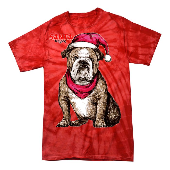 Santa Bulldog Christmas Hat Tie-Dye T-Shirt