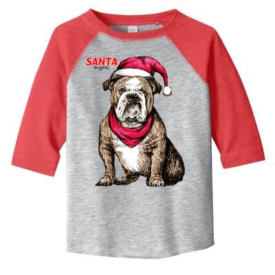 Santa Bulldog Christmas Hat Toddler Fine Jersey T-Shirt