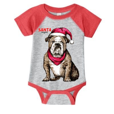 Santa Bulldog Christmas Hat Infant Baby Jersey Bodysuit