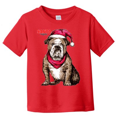 Santa Bulldog Christmas Hat Toddler T-Shirt