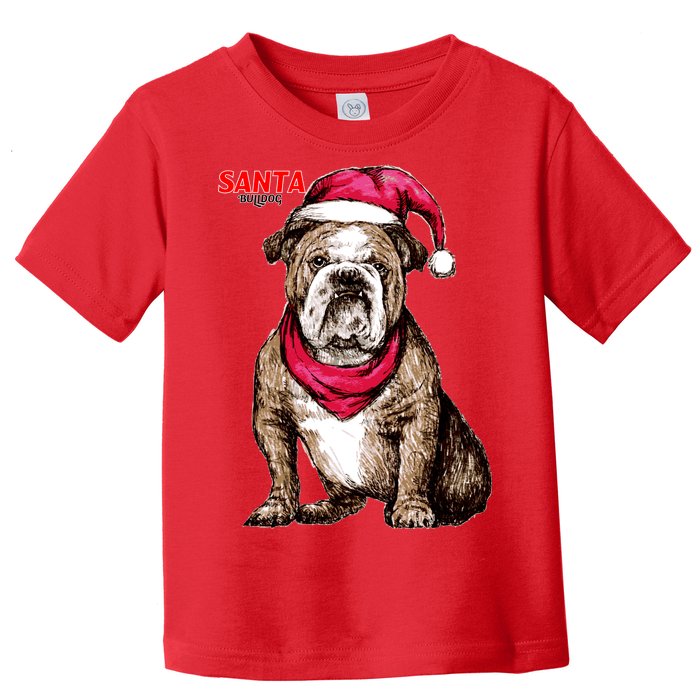 Santa Bulldog Christmas Hat Toddler T-Shirt