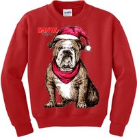 Santa Bulldog Christmas Hat Kids Sweatshirt