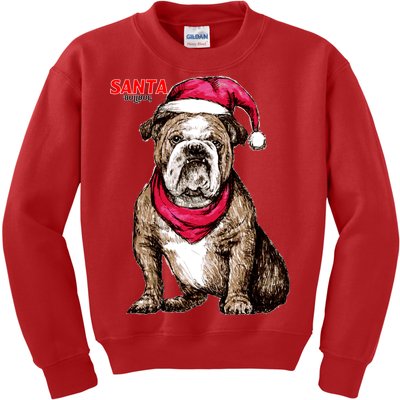 Santa Bulldog Christmas Hat Kids Sweatshirt