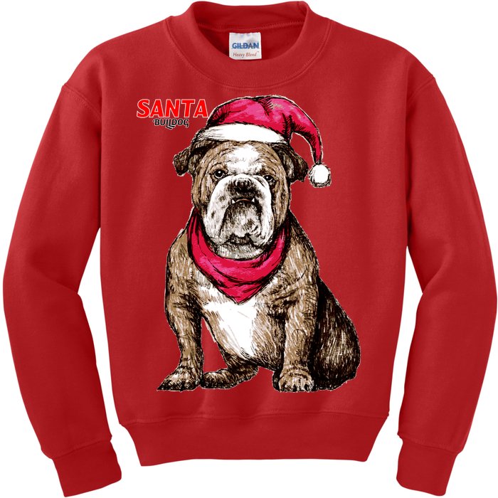 Santa Bulldog Christmas Hat Kids Sweatshirt