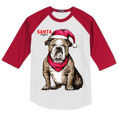 Santa Bulldog Christmas Hat Kids Colorblock Raglan Jersey