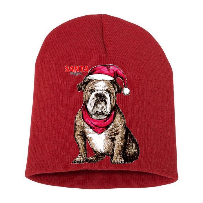 Santa Bulldog Christmas Hat Short Acrylic Beanie